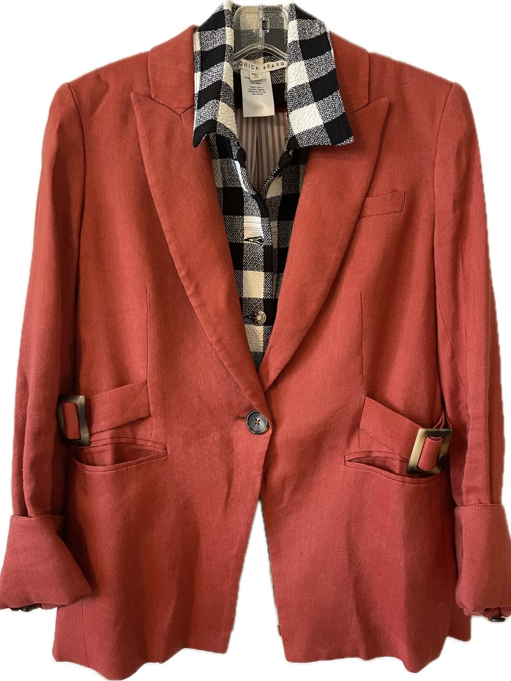Veronica Beard Rust-Red Single-Button Linen-Blend Dickey Jacket/Blazer Sz 6